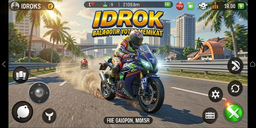 Gameplay mendebarkan balapan motor di IDROK dengan grafik yang menawan.