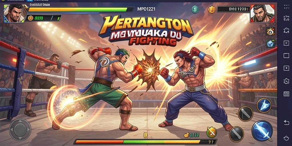 Tampilan utama gameplay MPO1221 dengan pertarungan antara karakter ikonik.