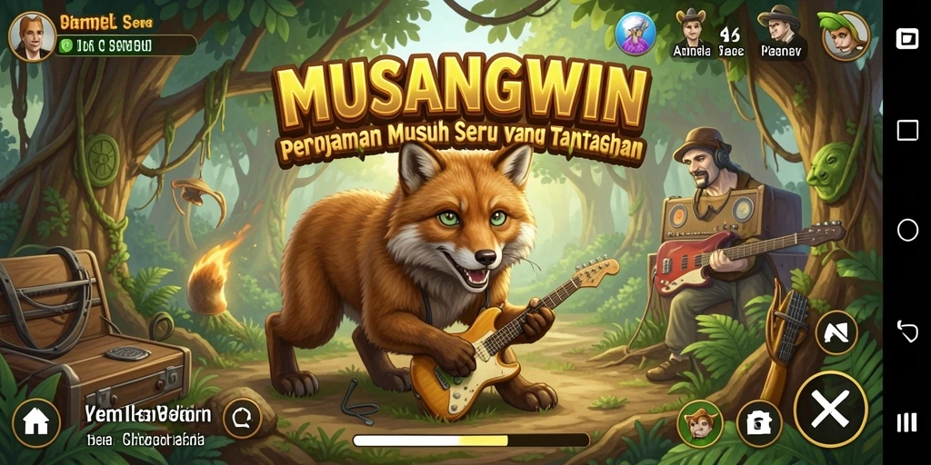 Tampilan gameplay seru dari MUSANGWIN yang menunjukkan berbagai alat musik.
