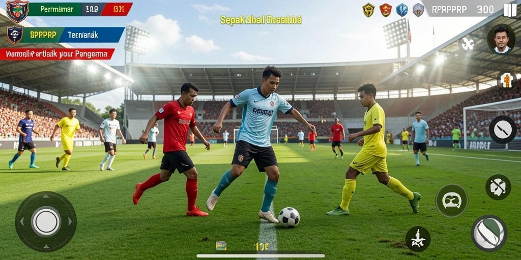 Tampilan gameplay RPRPRP yang seru dengan aksi sepak bola.