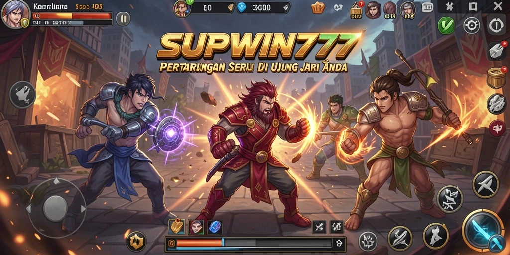 Screenshot gameplay <strong>SUPWIN777</strong> menampilkan pertarungan intens antar karakter.